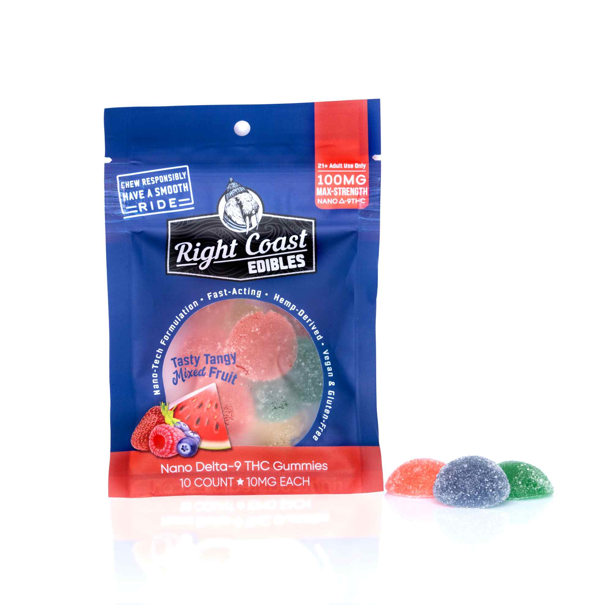10mg Right Coast Nano Delta-9 THC Mixed Fruit 10ct Bag - 30ct case